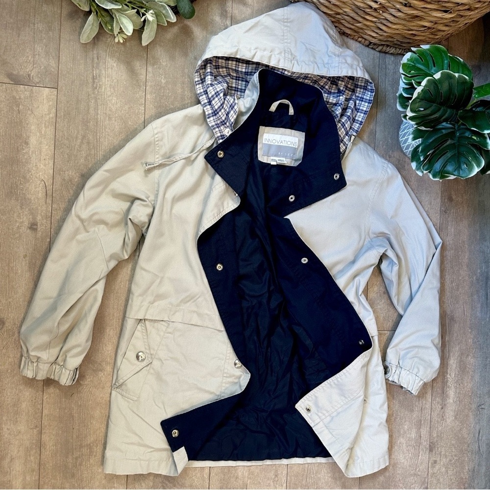Vintage Innovations by Izzi Jacket Beige Removable Hood Pockets Lined Women Med